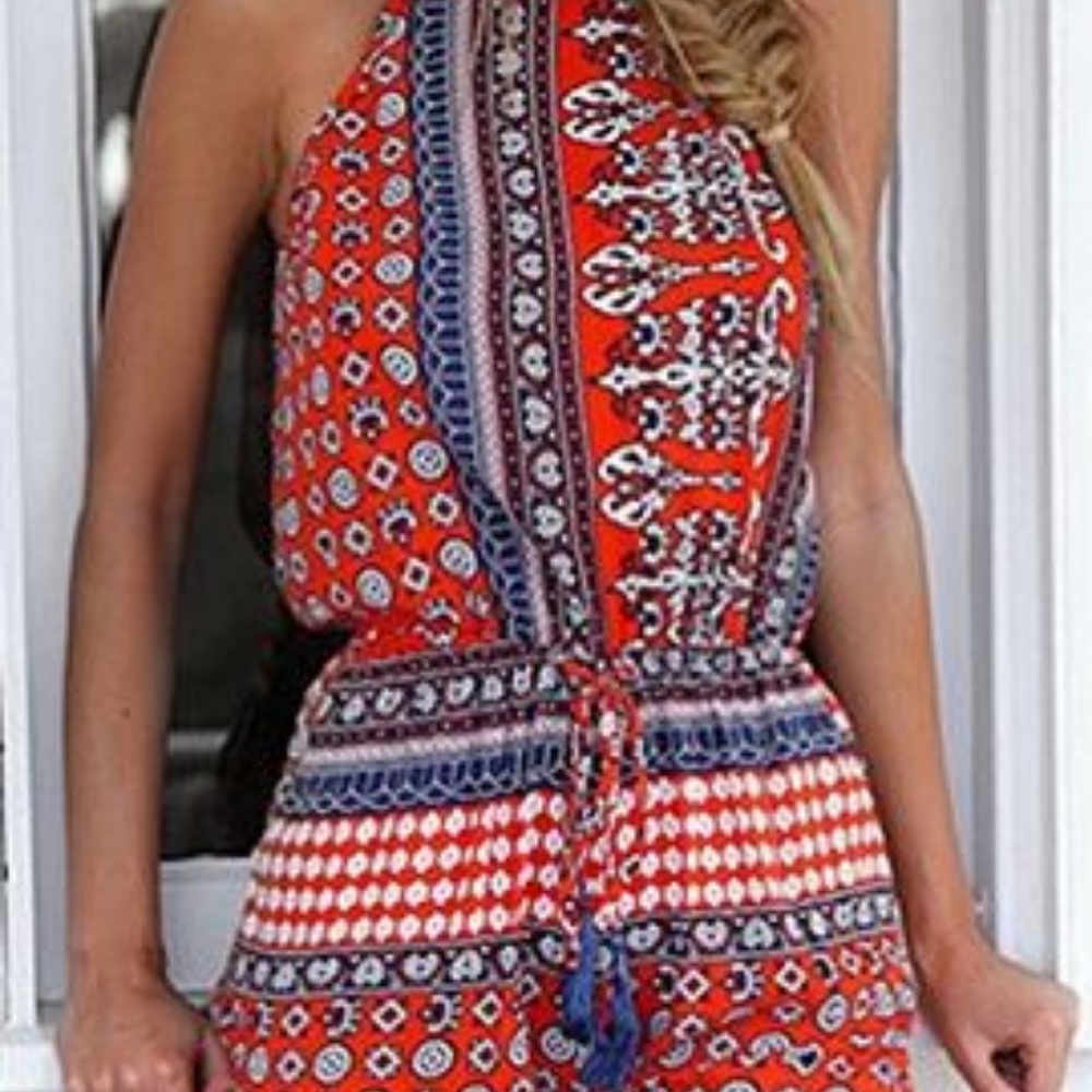 Gorgeous Romper with high neck and open back